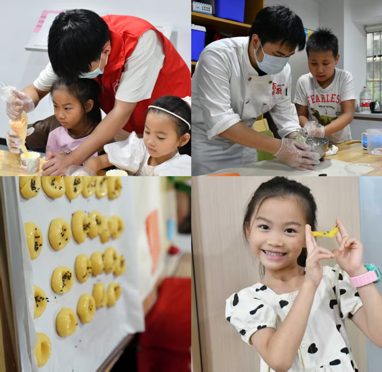 （图为：队员指导小朋友制作广府美食及美食展示）